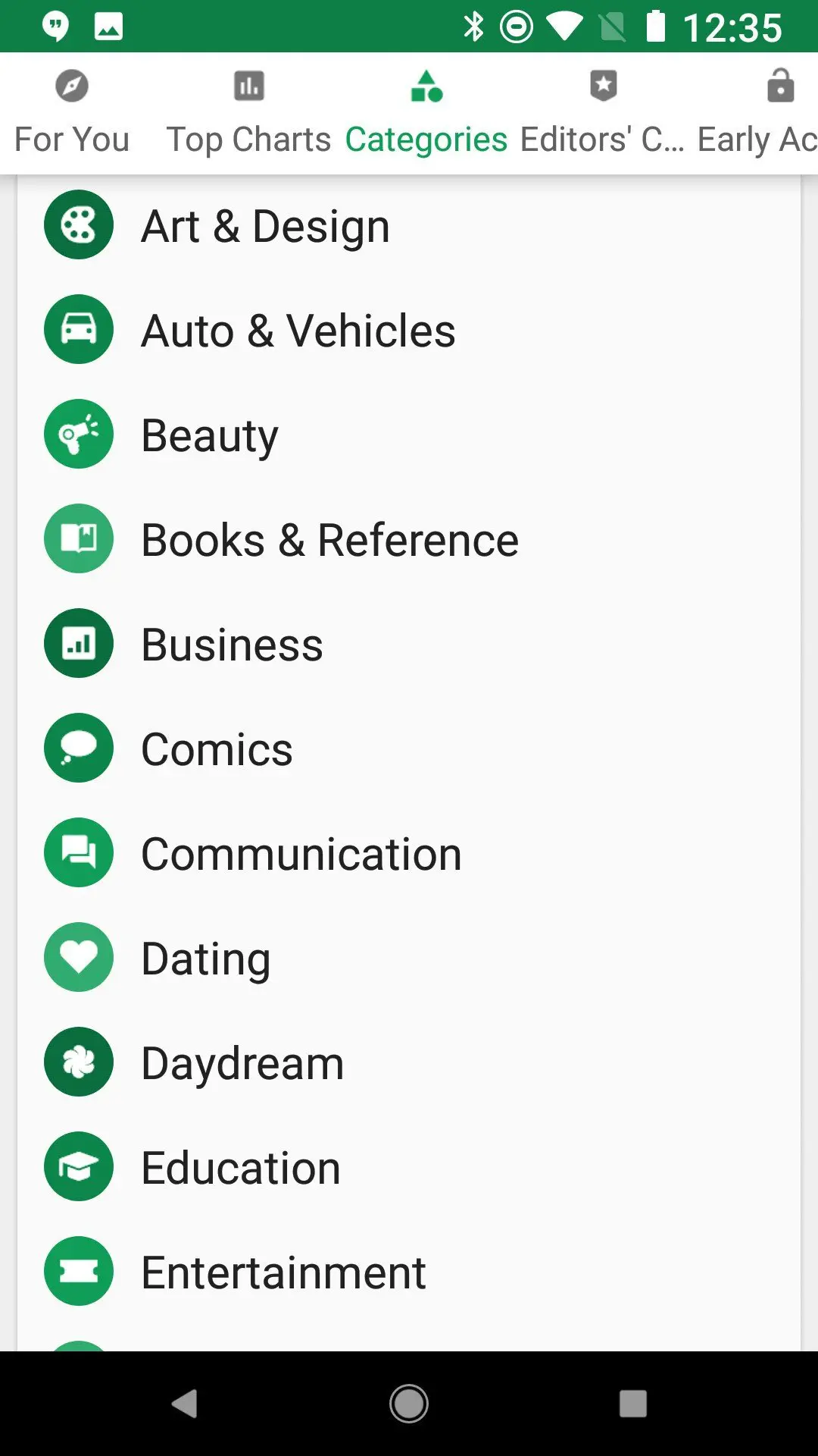 google play categories list