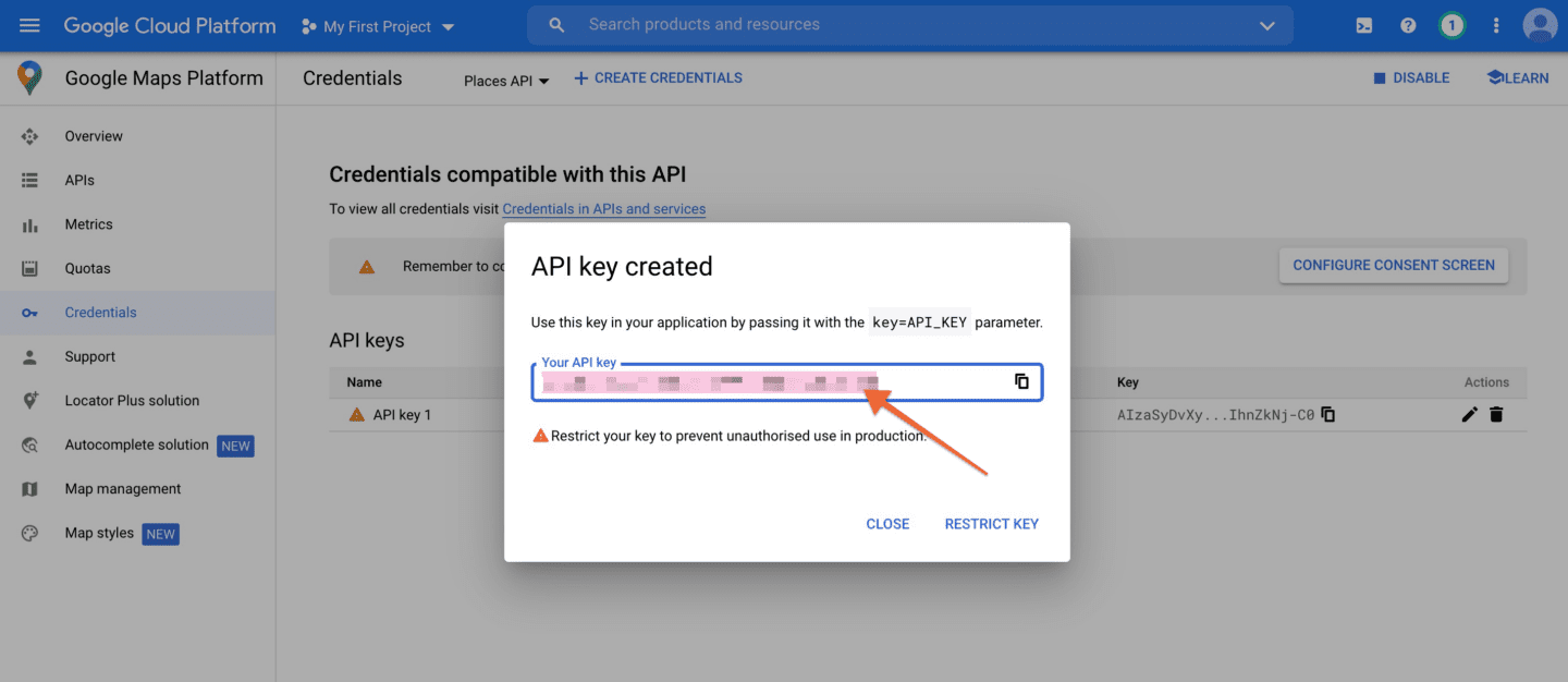 use api key for besttime