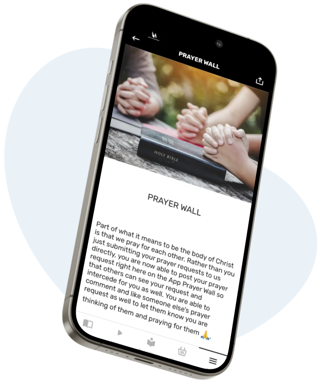 phone displaying prayer wall from church app