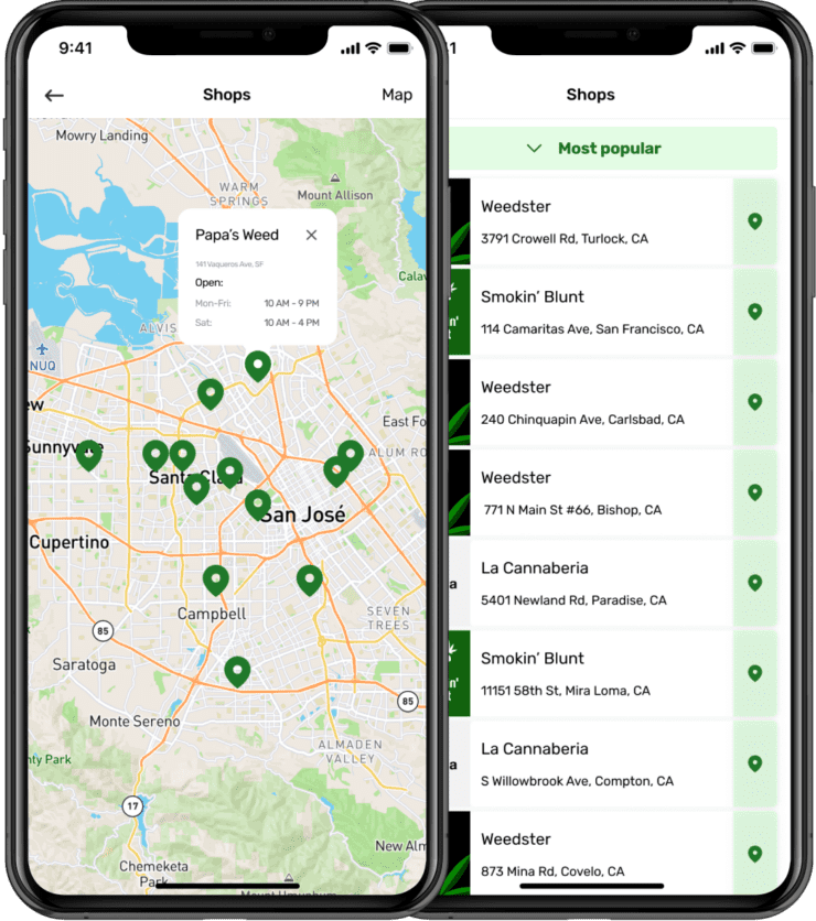 Shops and locations - weed map