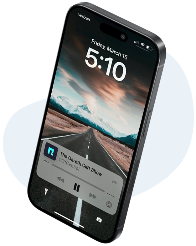 A smartphone's lock screen showing audio still playing via background play app feature.